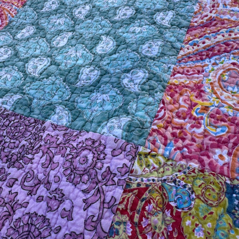 Cynthia Rowley Quilt Set Full Queen Purple Pink Paisley Patchwork 3pc Cotton - Picture 9 of 16